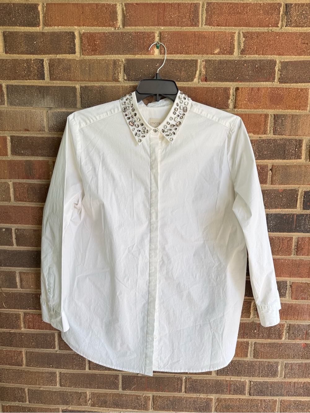 Embellished Collar White Button-Up Shirt